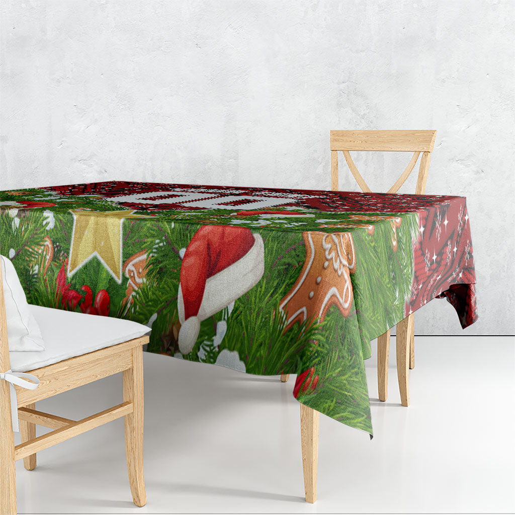 Personalised Dragons Rugby Christmas Tablecloth Santa Rugby Mascot - Pine Wreath Festive