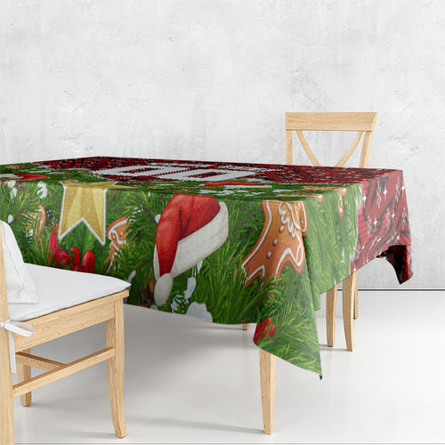 Personalised Dragons Rugby Christmas Tablecloth Santa Rugby Mascot - Pine Wreath Festive
