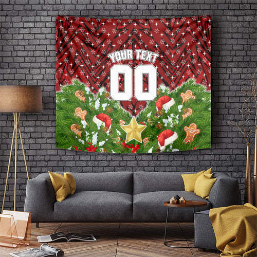 Personalised Dragons Rugby Christmas Tapestry Santa Rugby Mascot - Pine Wreath Festive