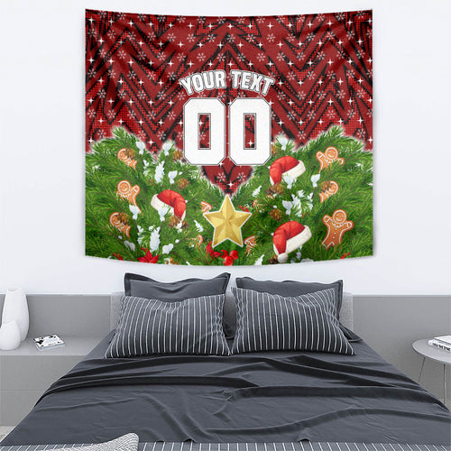 Personalised Dragons Rugby Christmas Tapestry Santa Rugby Mascot - Pine Wreath Festive