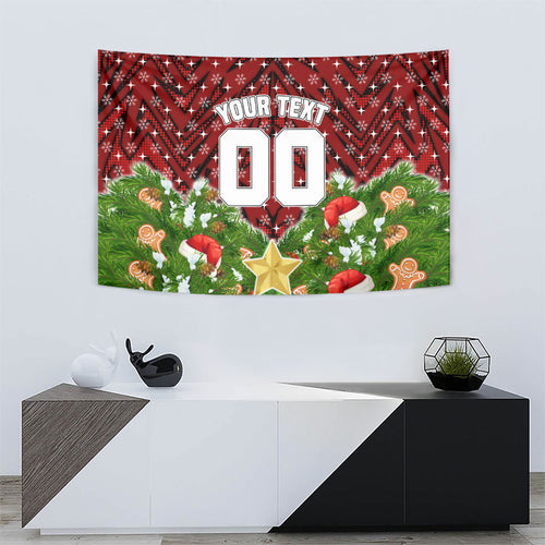 Personalised Dragons Rugby Christmas Tapestry Santa Rugby Mascot - Pine Wreath Festive