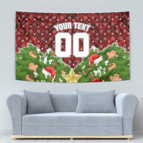 Personalised Dragons Rugby Christmas Tapestry Santa Rugby Mascot - Pine Wreath Festive