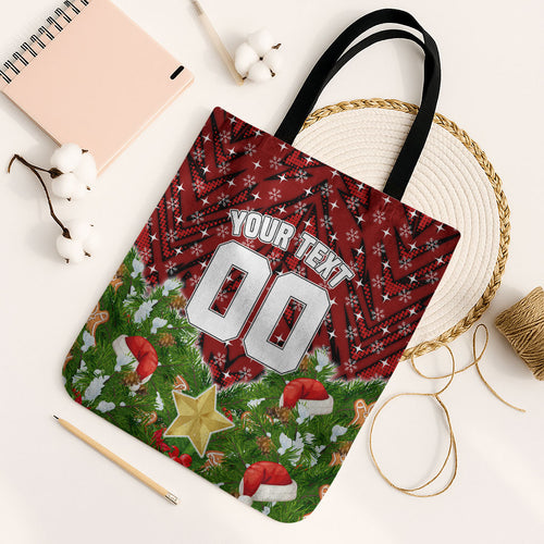 Personalised Dragons Rugby Christmas Tote Bag Santa Rugby Mascot - Pine Wreath Festive
