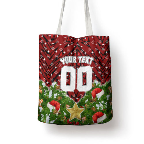 Personalised Dragons Rugby Christmas Tote Bag Santa Rugby Mascot - Pine Wreath Festive
