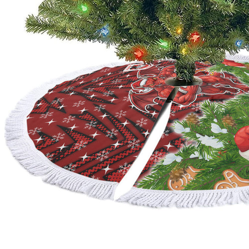 Dragons Rugby Christmas Tree Skirt Santa Rugby Mascot - Pine Wreath Festive