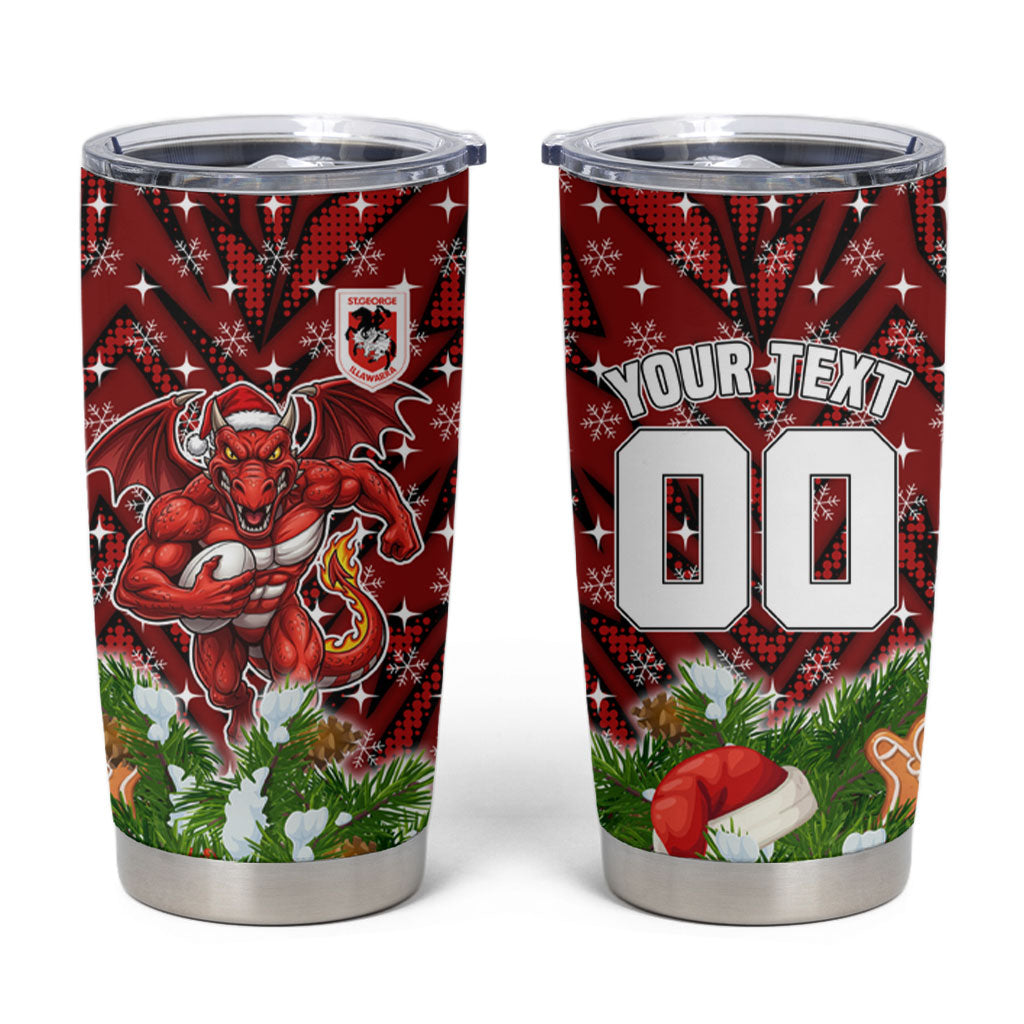 Personalised Dragons Rugby Christmas Tumbler Cup Santa Rugby Mascot - Pine Wreath Festive