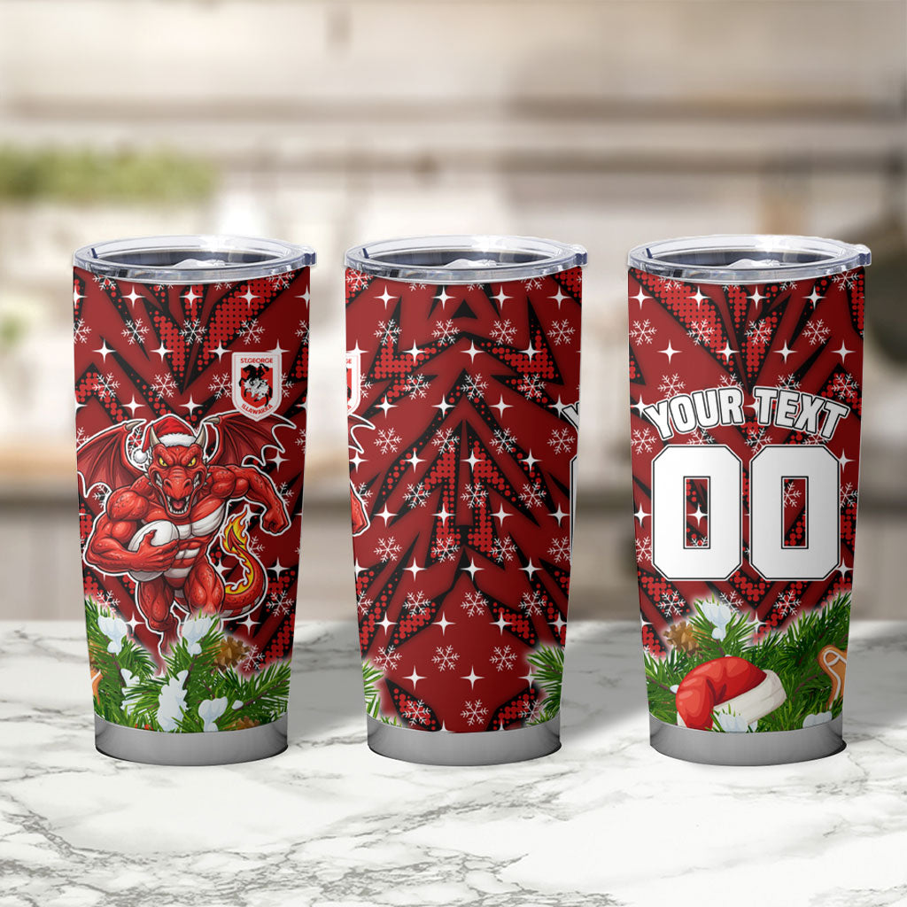 Personalised Dragons Rugby Christmas Tumbler Cup Santa Rugby Mascot - Pine Wreath Festive
