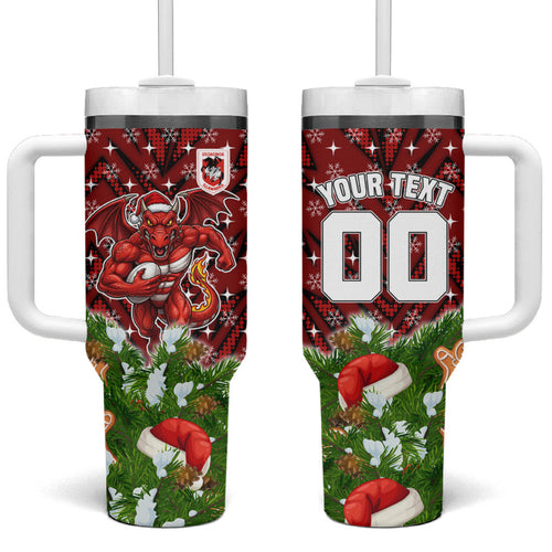 Personalised Dragons Rugby Christmas Tumbler With Handle Santa Rugby Mascot - Pine Wreath Festive