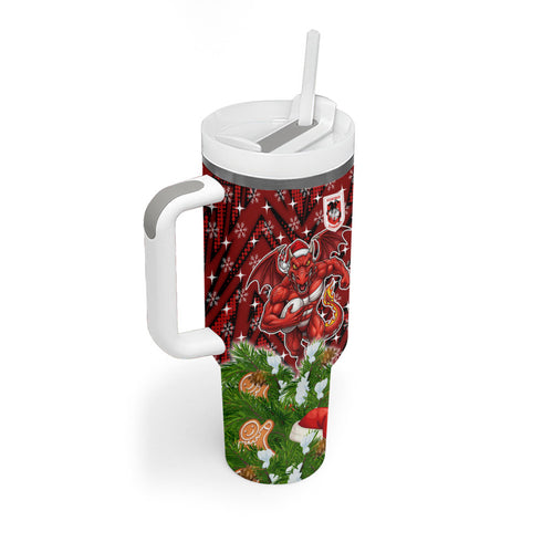 Personalised Dragons Rugby Christmas Tumbler With Handle Santa Rugby Mascot - Pine Wreath Festive