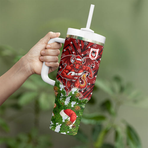 Personalised Dragons Rugby Christmas Tumbler With Handle Santa Rugby Mascot - Pine Wreath Festive