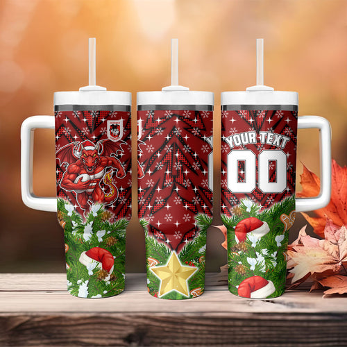 Personalised Dragons Rugby Christmas Tumbler With Handle Santa Rugby Mascot - Pine Wreath Festive