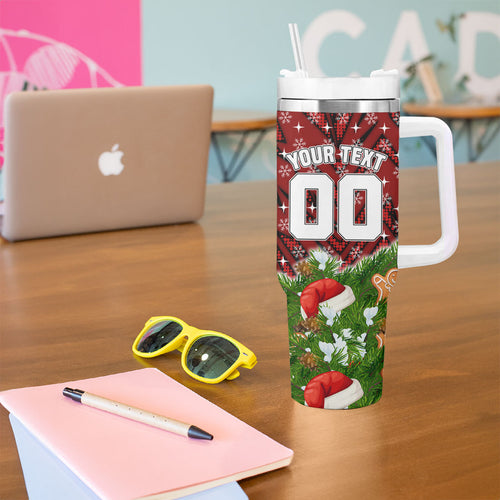 Personalised Dragons Rugby Christmas Tumbler With Handle Santa Rugby Mascot - Pine Wreath Festive