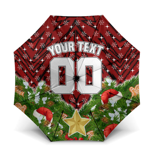 Personalised Dragons Rugby Christmas Umbrella Santa Rugby Mascot - Pine Wreath Festive