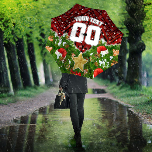 Personalised Dragons Rugby Christmas Umbrella Santa Rugby Mascot - Pine Wreath Festive
