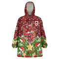 Personalised Dragons Rugby Christmas Wearable Blanket Hoodie Santa Rugby Mascot - Pine Wreath Festive