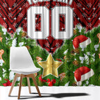 Personalised Dragons Rugby Christmas Window Curtain Santa Rugby Mascot - Pine Wreath Festive