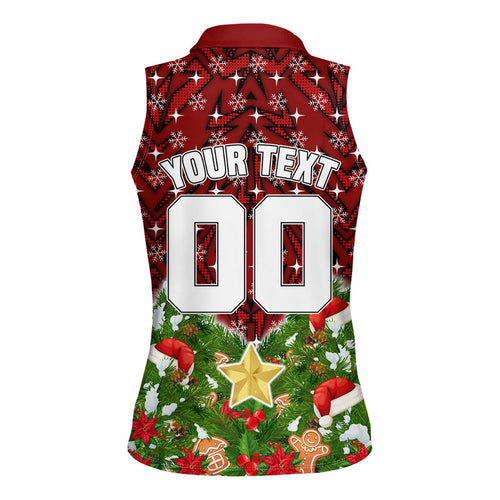 Personalised Dragons Rugby Christmas Women Sleeveless Polo Shirt Santa Rugby Mascot - Pine Wreath Festive