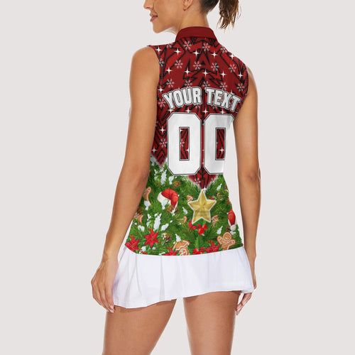 Personalised Dragons Rugby Christmas Women Sleeveless Polo Shirt Santa Rugby Mascot - Pine Wreath Festive