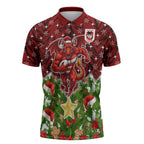 Personalised Dragons Rugby Christmas Zipper Polo Shirt Santa Rugby Mascot - Pine Wreath Festive