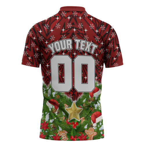 Personalised Dragons Rugby Christmas Zipper Polo Shirt Santa Rugby Mascot - Pine Wreath Festive