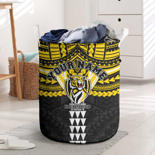 Personalized Richmond Tigers Laundry Basket Polynesian Tribal Pattern Heritage Football