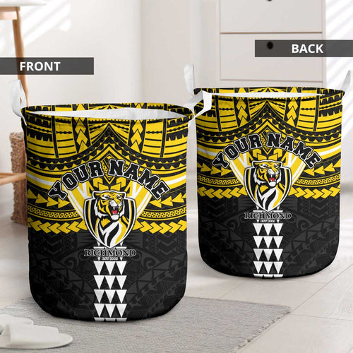 Personalized Richmond Tigers Laundry Basket Polynesian Tribal Pattern Heritage Football