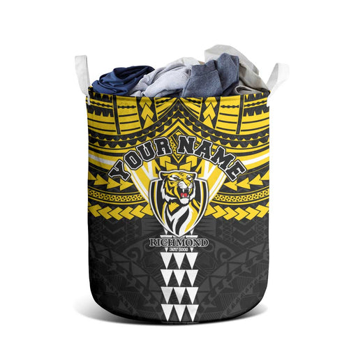 Personalized Richmond Tigers Laundry Basket Polynesian Tribal Pattern Heritage Football