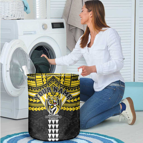Personalized Richmond Tigers Laundry Basket Polynesian Tribal Pattern Heritage Football