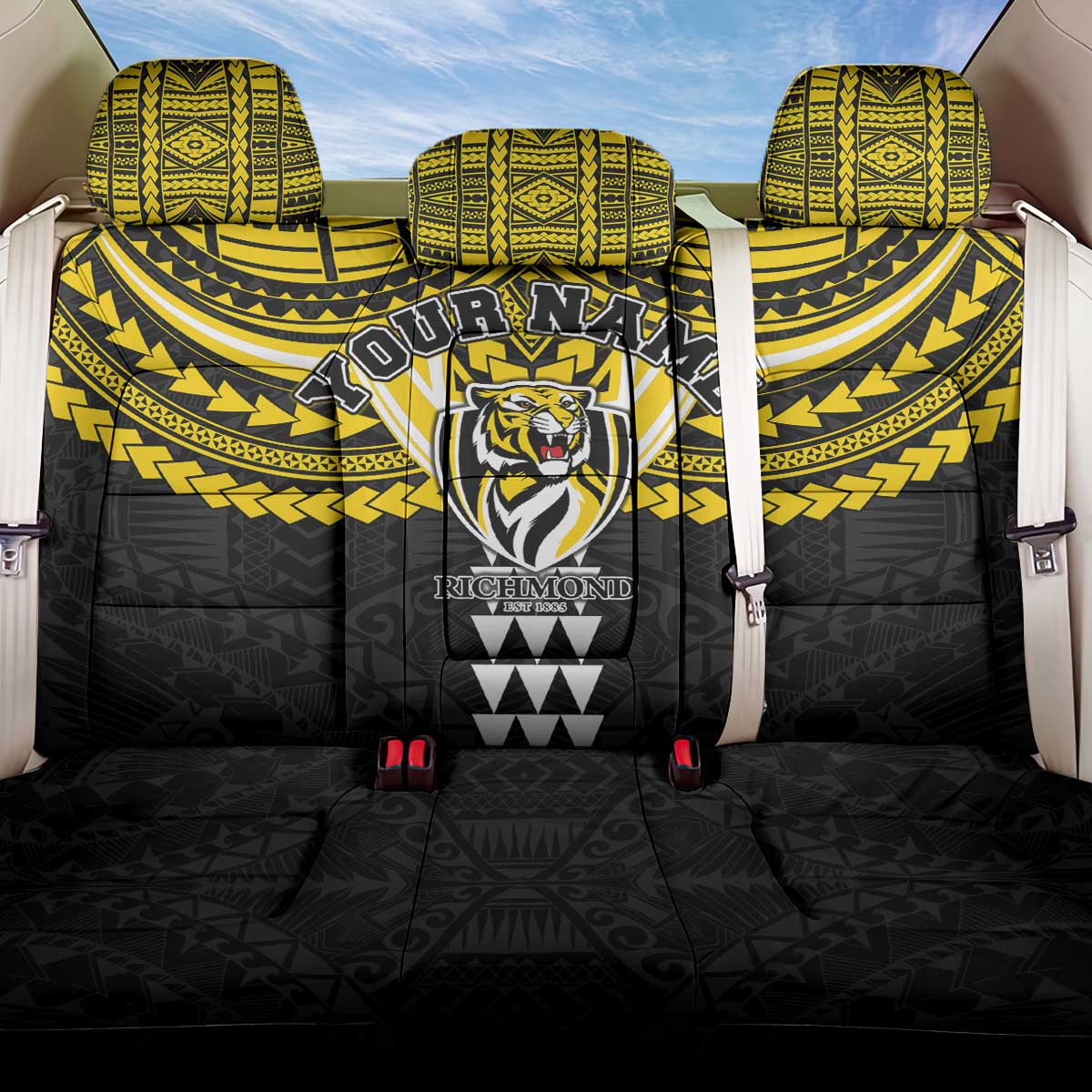Personalized Richmond Tigers Back Car Seat Cover Polynesian Tribal Pattern Heritage Football