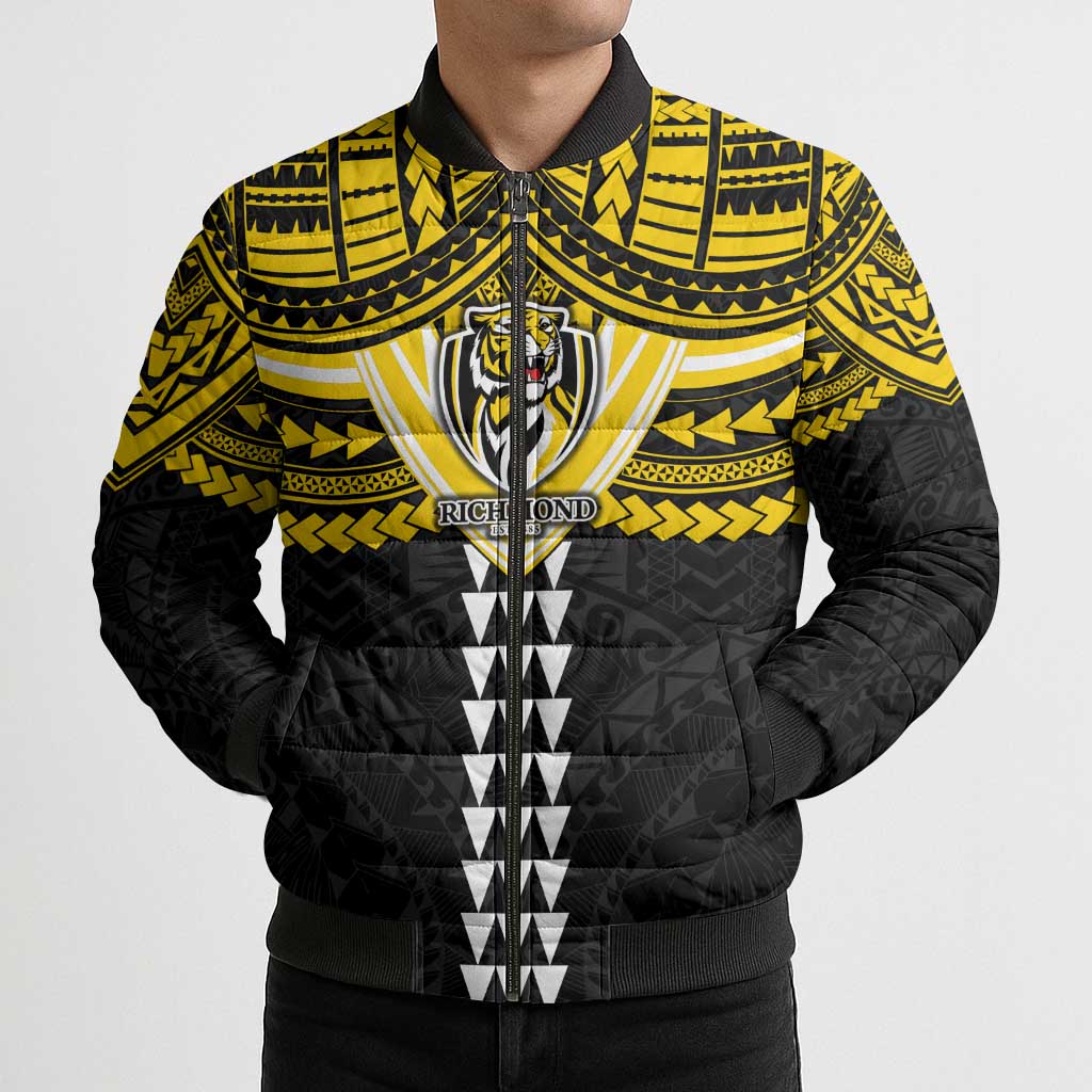Personalized Richmond Tigers Bomber Puffer Jacket Polynesian Tribal Pattern Heritage Football