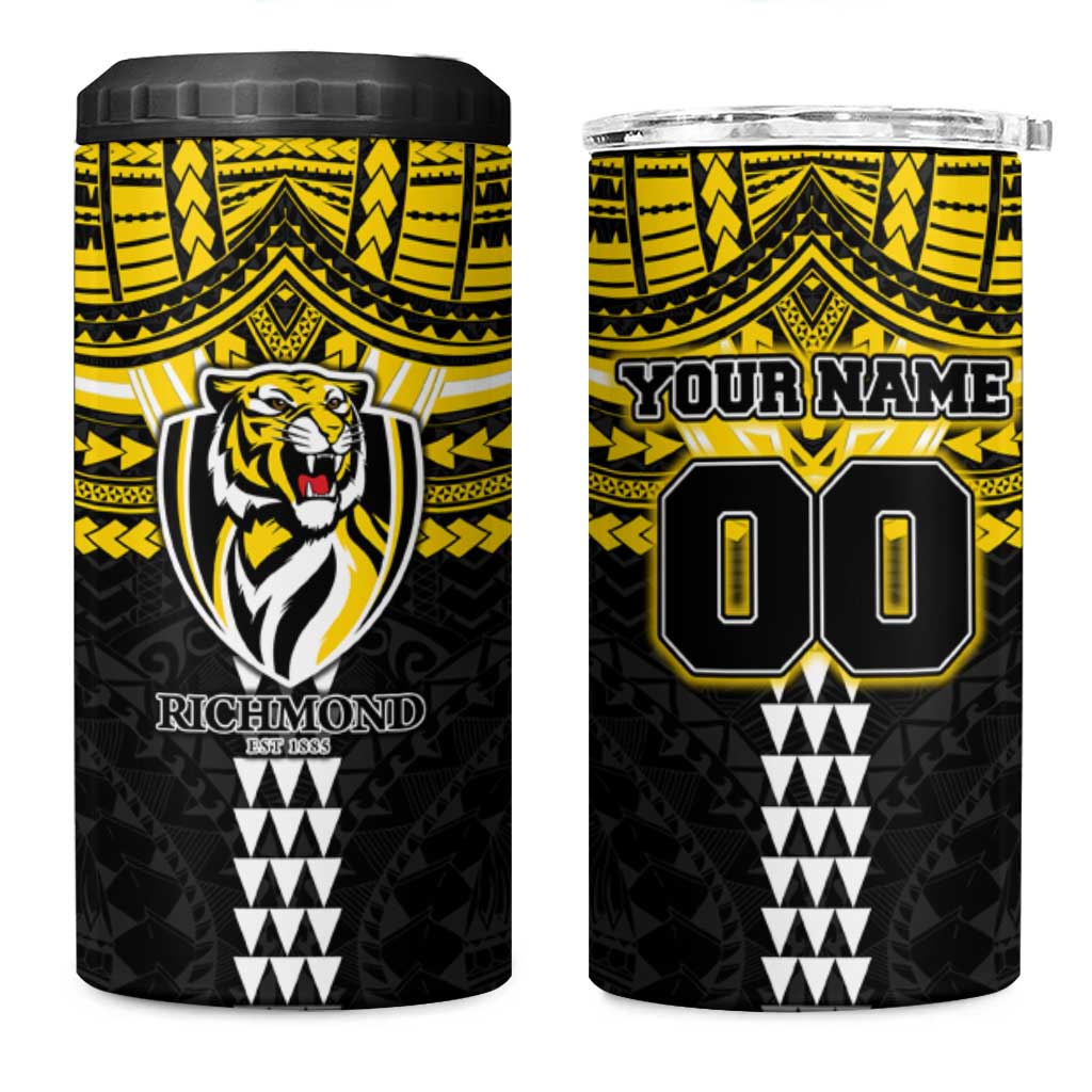 Personalized Richmond Tigers 4 in 1 Can Cooler Tumbler Polynesian Tribal Pattern Heritage Football