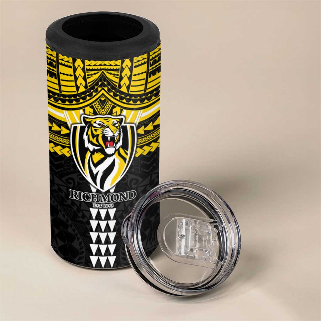 Personalized Richmond Tigers 4 in 1 Can Cooler Tumbler Polynesian Tribal Pattern Heritage Football