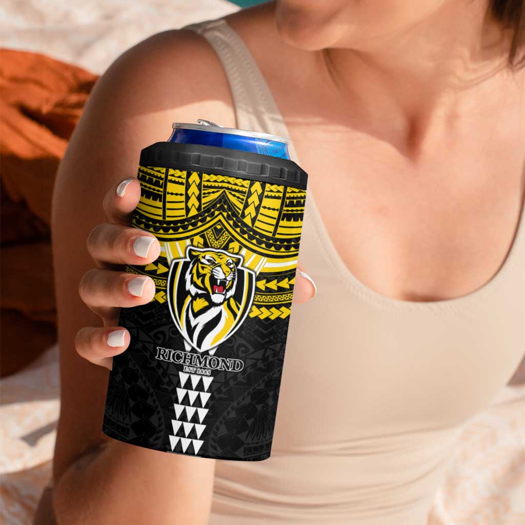Personalized Richmond Tigers 4 in 1 Can Cooler Tumbler Polynesian Tribal Pattern Heritage Football