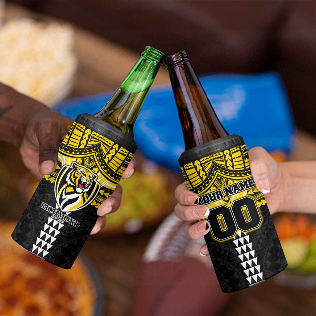Personalized Richmond Tigers 4 in 1 Can Cooler Tumbler Polynesian Tribal Pattern Heritage Football