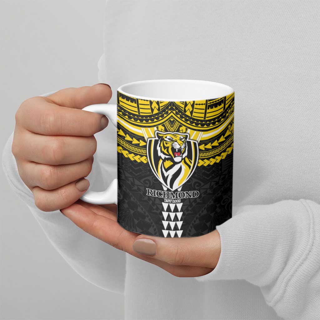 Personalized Richmond Tigers Ceramic Mug Polynesian Tribal Pattern Heritage Football