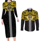 Personalized Richmond Tigers Couples Matching Long Sleeve Bodycon Dress and Long Sleeve Button Shirt Polynesian Tribal Pattern Heritage Football