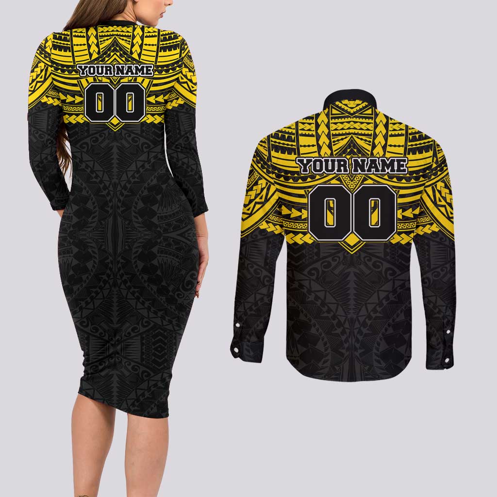Personalized Richmond Tigers Couples Matching Long Sleeve Bodycon Dress and Long Sleeve Button Shirt Polynesian Tribal Pattern Heritage Football