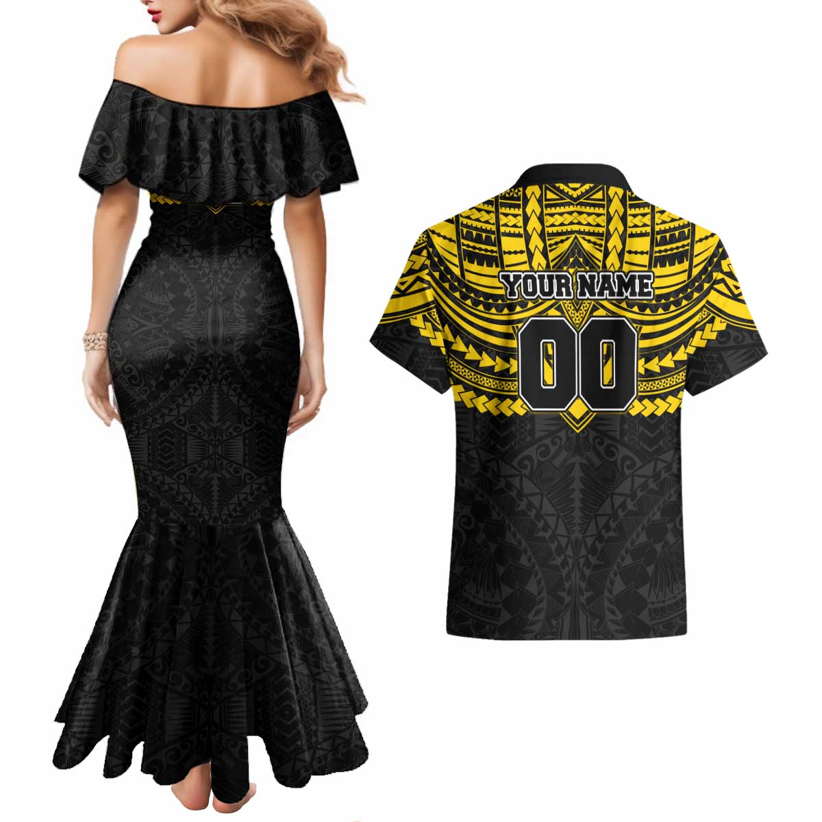 Personalized Richmond Tigers Couples Matching Mermaid Dress and Hawaiian Shirt Polynesian Tribal Pattern Heritage Football