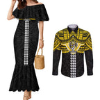 Personalized Richmond Tigers Couples Matching Mermaid Dress and Long Sleeve Button Shirt Polynesian Tribal Pattern Heritage Football