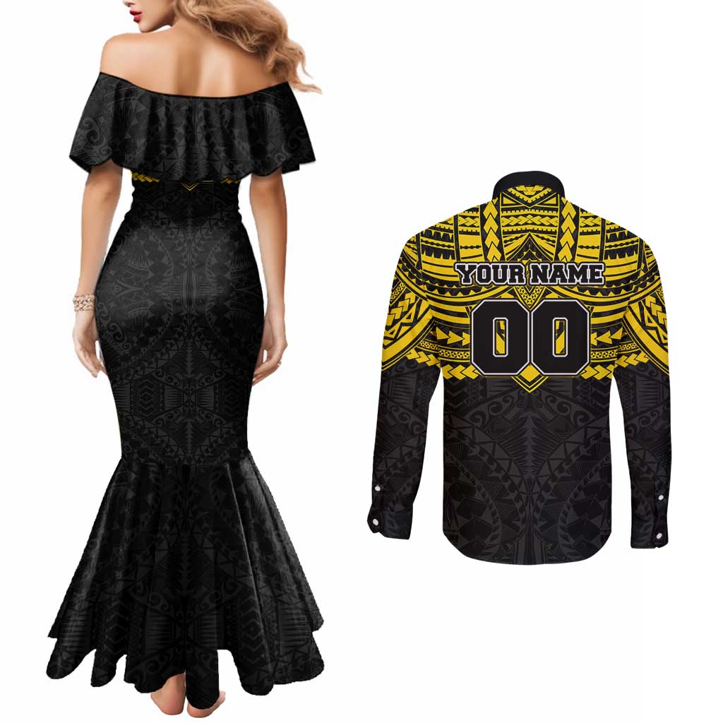 Personalized Richmond Tigers Couples Matching Mermaid Dress and Long Sleeve Button Shirt Polynesian Tribal Pattern Heritage Football