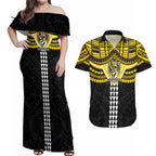 Personalized Richmond Tigers Couples Matching Off Shoulder Maxi Dress and Hawaiian Shirt Polynesian Tribal Pattern Heritage Football