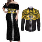 Personalized Richmond Tigers Couples Matching Off Shoulder Maxi Dress and Long Sleeve Button Shirt Polynesian Tribal Pattern Heritage Football