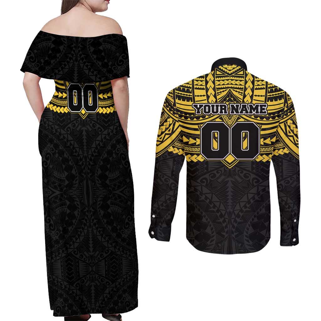 Personalized Richmond Tigers Couples Matching Off Shoulder Maxi Dress and Long Sleeve Button Shirt Polynesian Tribal Pattern Heritage Football