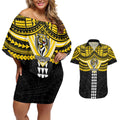 Personalized Richmond Tigers Couples Matching Off Shoulder Short Dress and Hawaiian Shirt Polynesian Tribal Pattern Heritage Football