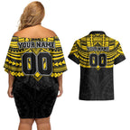 Personalized Richmond Tigers Couples Matching Off Shoulder Short Dress and Hawaiian Shirt Polynesian Tribal Pattern Heritage Football
