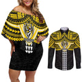 Personalized Richmond Tigers Couples Matching Off Shoulder Short Dress and Long Sleeve Button Shirt Polynesian Tribal Pattern Heritage Football