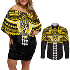 Personalized Richmond Tigers Couples Matching Off Shoulder Short Dress and Long Sleeve Button Shirt Polynesian Tribal Pattern Heritage Football
