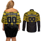 Personalized Richmond Tigers Couples Matching Off Shoulder Short Dress and Long Sleeve Button Shirt Polynesian Tribal Pattern Heritage Football