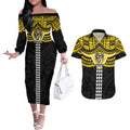 Personalized Richmond Tigers Couples Matching Off The Shoulder Long Sleeve Dress and Hawaiian Shirt Polynesian Tribal Pattern Heritage Football