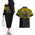 Personalized Richmond Tigers Couples Matching Off The Shoulder Long Sleeve Dress and Hawaiian Shirt Polynesian Tribal Pattern Heritage Football